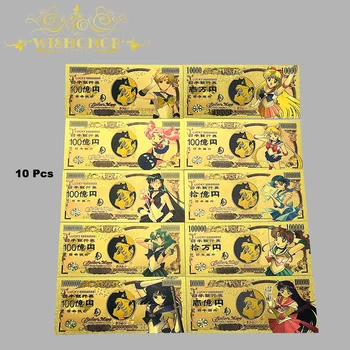 Нови комплекти банкноти от японски аниме всички стилове, пластмасова карта Аниме с позлатени с 24-каратово за събиране
