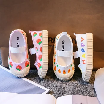 Нови сладки ежедневни парусиновые обувки с корейски анимационни принтом за момичета за бебета и малки деца, малки бели обувки с мека плъзгане подметка