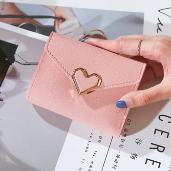 Новият Ретро-малък Кратък портфейл във формата на сърце от метал, Женски студентски чантата си, Скъпа чантата си, Дизайнерски портмонета за жени и момичета