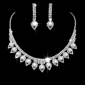 Ново дамское модерен сребърен перлена огърлица, обеци, и аксесоари за сватбена рокля, огърлица с кристали, набор от подаръци за партита