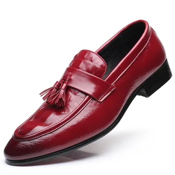 Официалната обувки, Мъжки Кожени Офис обувки, Мъжки Класически червени Лоферы, Мъжки Елегантни обувки Луксозен италианската марка Chaussure Homme