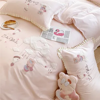 Памук комплект от четири позиции в стил принцеса, пролетно-лятно rose стеганое одеяло със сладка бродерия, Спално бельо