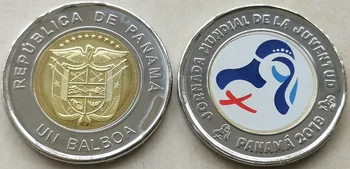 Панама 2019 1 Балбоа 26 мм, Възпоменателна Монета при Световния ден на младежта, Цветни два цвята Монета, това е Абсолютно Нова
