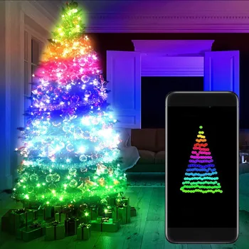 Ред за управление на Bluetooth RGBW ПРИЛОЖЕНИЕ коледно дърво лампа LED тел полка точки USB Лампа Коледен Цвят Мед дистанционно управление Ред на led осветление, Decora