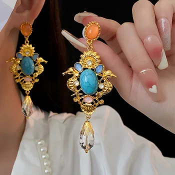 Реколта модни обеци с кристали от катран в стил барок, висящи обеци за жени