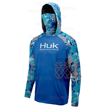Ризи за риболов HUK, маска, гамаши, hoody с качулка, мъжки дрехи, за риболов с дълъг ръкав, тениски за риболов с защита от uv и комари