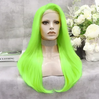 Светло зелени Руса Копринена Директни меки перуки 13x4 на дантели отпред за жени с коса на бебето, дълги синтетични косми, Ежедневни облекла за cosplay