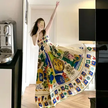 Секси лятна рокля-комбинация в етнически стил, живопис с маслени бои с графити