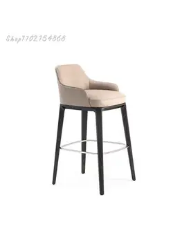 Скандинавски бар стол от масивно дърво, модерен минималистичен модерен американски творчески бар стол, домашен стол бар, рецепция, бар стол