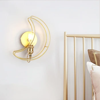 Скандинавски златист цвят led монтиран на стената лампа творческа обстановка дневна, нощна лампа, за да премине в спалнята, cartoony лунен зъб, лесен стенен монтаж лампа