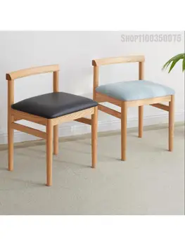 Скандинавски столче за грим с мека облегалка, кът за стол от масивна дървесина, с модерен прост, естествен дъбов стол за почивка, екологично чисти мебели
