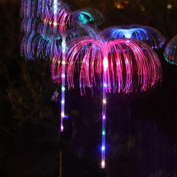 Слънчева лампа във формата на медузи, Оптоволоконная цветна водоустойчива лампа за фойерверки, лампа за тревата в двора, градина,