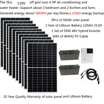 Слънчевата Система, В Комплект 5000 W 220 и 110 В Соларен Панел 500 Вата литиево-йонна батерия Lifepo4 25,6 В 120AH UPS Hybrid Инверторная Автономна система