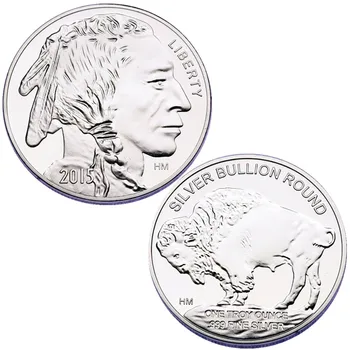 Сребърна монета на САЩ 1 унция 2015 Liberty Indian/Buffalo Challenge, се събират сувенирни монети, подаръци