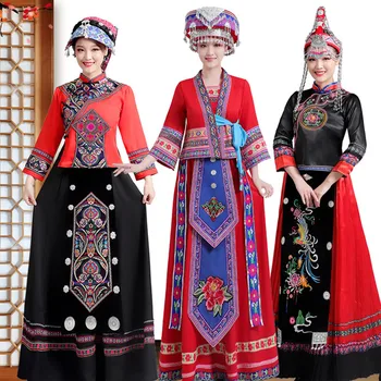 Стара Висококачествена Червена китайската традиционна дрехи за жени, дрехи за танци на етническите малцинства, Костюми за певици