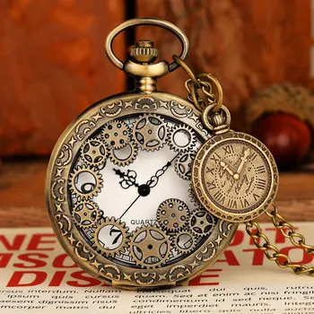 Старинни джобни часовници Унисекс, Очарователните Римски цифри, Кварцови часовници, Джобни часовници в стил Steampunk, Окачване е с верига, Подаръци