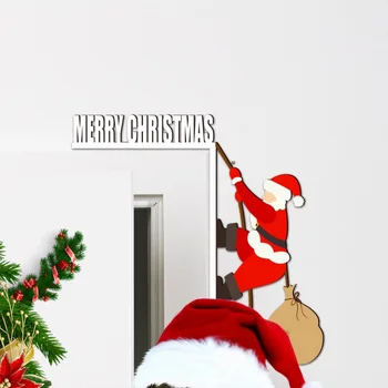 [Стенен украшение] Mz179 Триизмерни шейната на Дядо Коледа, етикети на ъгъла на дървени врати, Врати рама, Празнична декоративна стикер за стена