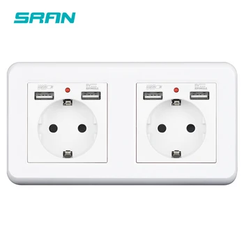 Стенни USB-изход стандарт SRAN EU 220 с led, пожароустойчива пластмасов панел, няколко розетки с USB за дома