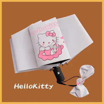 Студентски слънцезащитен чадър Sanrio Hello Kitty, слънцезащитен чадър с двойно предназначение, женски Напълно автоматичен слънцезащитен чадър