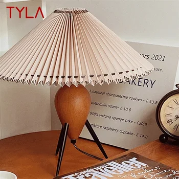 Съвременни Творчески настолни лампи TYLA LED Кафяв Настолна лампа С Бял Плиссированным Абажуром, Декоративен За Дома, хол, Спалня
