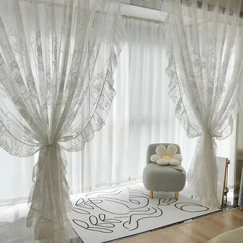 Съвременни френски романтични тюлевые завеси за хол, спалня, Тюлевая завеса с бродирани аппликацией, Обещаващ прозрачен тюл