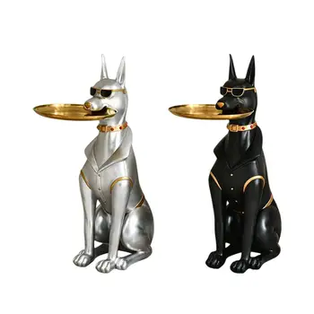 Тава за съхранение на статуи на кучета, статуетка на куче от смола, скулптура, ястие за бонбони