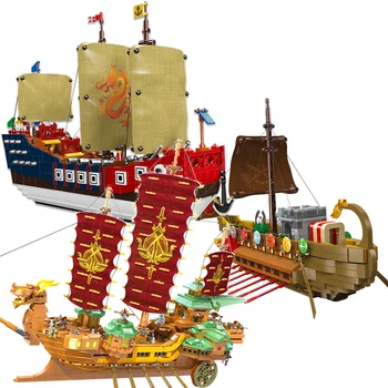 Творчески идеи на експерти, Приключенски парна боен кораб, тухла, Средновековен герой, Пиратски кораб, Строителен блок, модулни играчки Moc за подарък на детето
