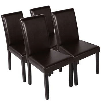 Трапезни столове SMILE MART от изкуствена кожа с висока облегалка за дома, ресторанти, кафяв, 18,00x22,50x36,50 инча