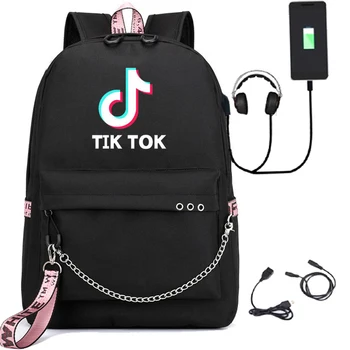 Училищна чанта Тик Tok, usb-раница за зареждане на жени-юноши, Просторен Водоустойчив Ученическа раница, Ежедневна Пътна чанта за лаптоп, Вас