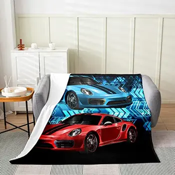 Фланелевое одеяло за спортен автомобил, ярко одеяло на тема скоростта на автомобила, за дивана, хол, супер мек топъл Размер King Queen