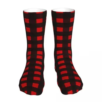 Фланелен чорапи в клетката цвят бизон, червени, черни, Унисекс, Новост, Зимни чорапи, топли, дебели, възли, меки, ежедневни чорапи