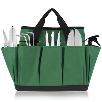 Чанта за градински инструменти от плат Оксфорд 600D, чанти за съхранение на градински чанти с 9 джобове, тежкотоварни градински чанта, Голяма градина чанта