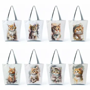 Чанта за Жени Eco Kawaii Ink Cat Печат По Поръчка с Сладки домашни Любимци, Ежедневно Пътна Плажна Чанта-Тоут, Чанти за Пазаруване, Чанта за През Рамо с Голям Капацитет