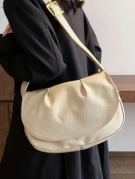 Чанта през рамо за жени 2023, дизайнерска чанта от изкуствена кожа с Голям капацитет, чанти и портмонета кафяв, черен цвят