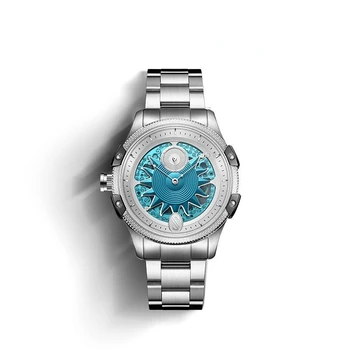 ) Часовници Мъжки автоматично механичен часовник с голям циферблат, Водоустойчив, стоманена каишка, европейски и американски ръчен часовник