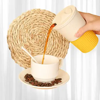 Чашата за кафе от слама пшеница премиум-клас, със скъп дизайн и на капака - идеалният подарък